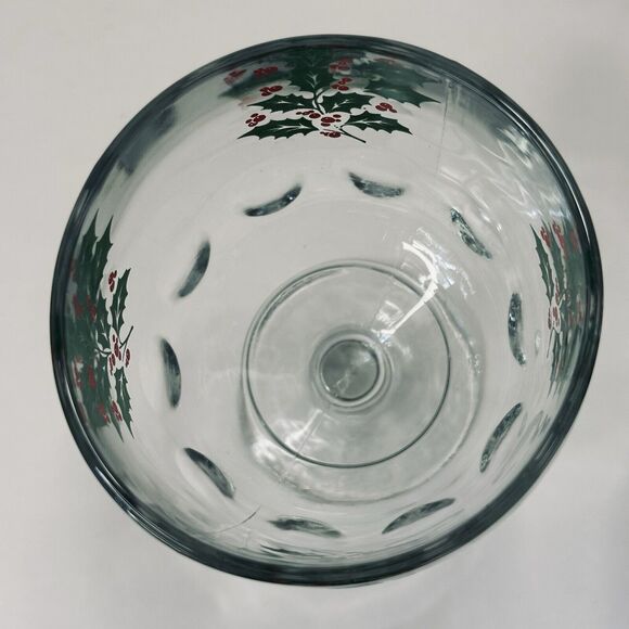 Bartlett Collins 16oz Thumbprint Glass Holly Berry 6" Goblets Set of 2 Christmas - Picture 6 of 10